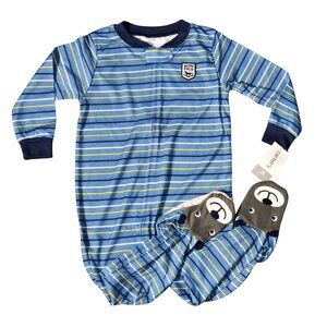 NWT Carter's Boy's Striped Footed Pajama Onesie | Blue & Yellow Sleeper | 2T
